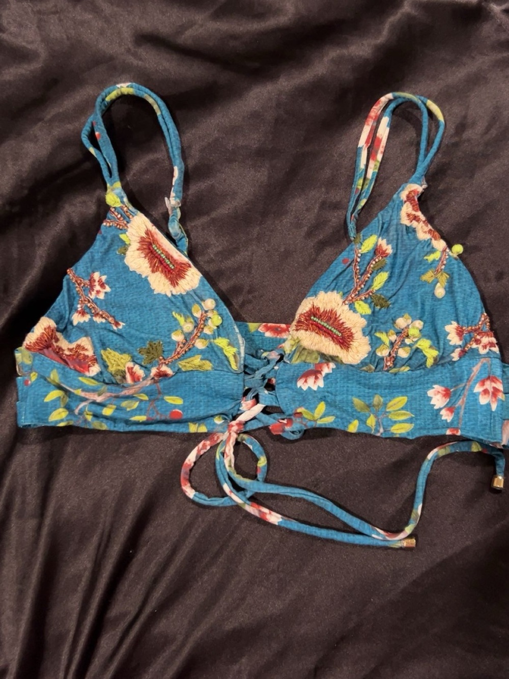Agua Bendita Teal Floral Strappy Top